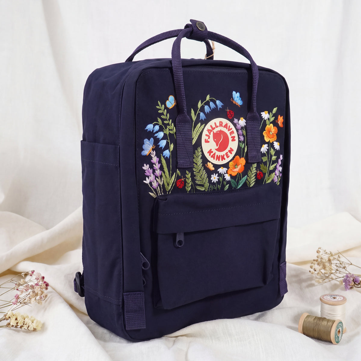 Fjallraven Kanken Wildflower Embroidered Backpack | Poppy Bluebell Daisy Floral Kanken Bag | Butterfly Ladybug Garden Design |Shool Backpack