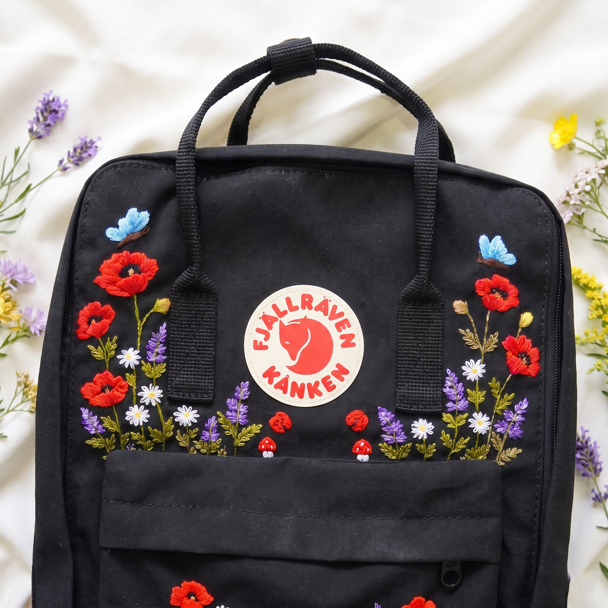 Fjällräven Kanken Regenbogen Bunter Gänseblümchen Bestickter Rucksack