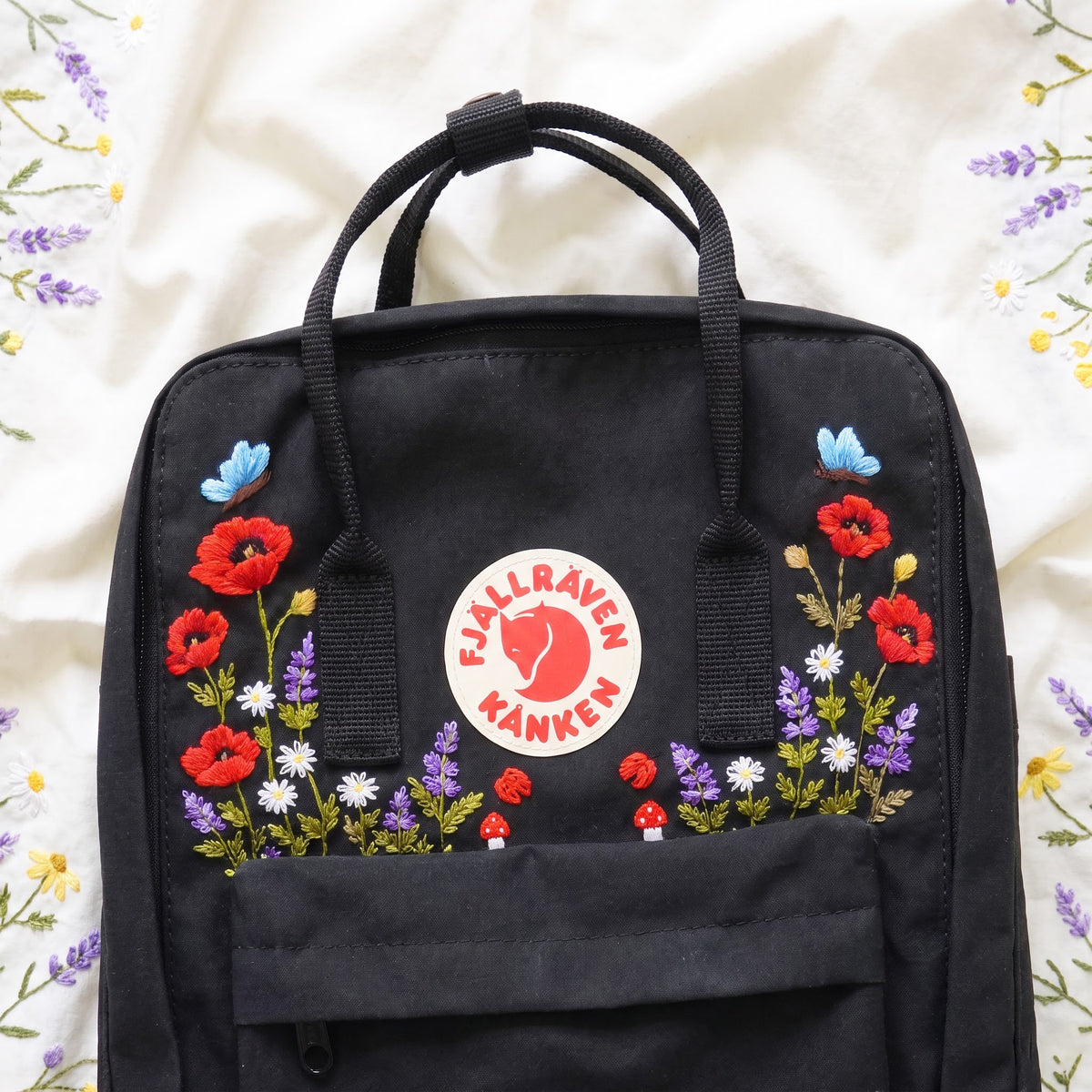 Fjällräven Kanken Regenbogen Bunter Gänseblümchen Bestickter Rucksack