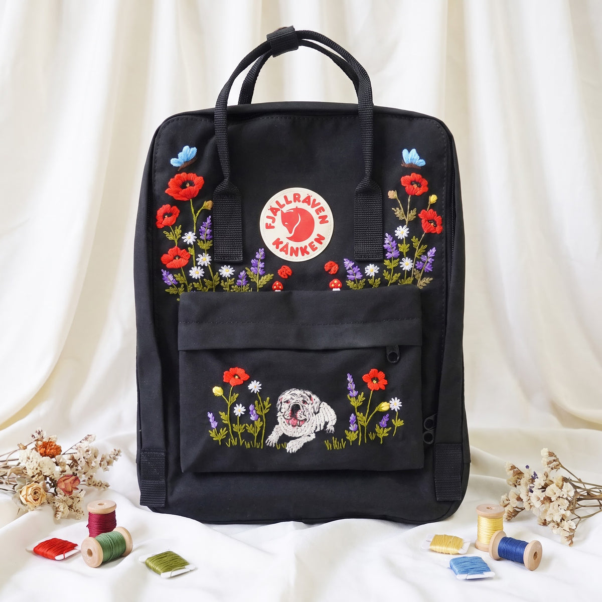 Fjällräven Kanken Regenbogen Bunter Gänseblümchen Bestickter Rucksack