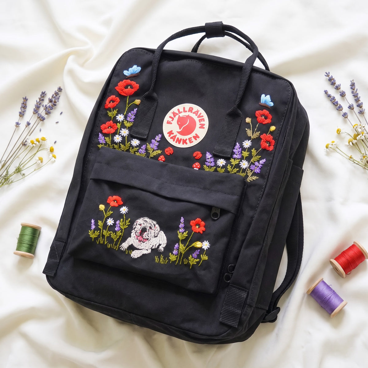 Fjällräven Kanken Regenbogen Bunter Gänseblümchen Bestickter Rucksack