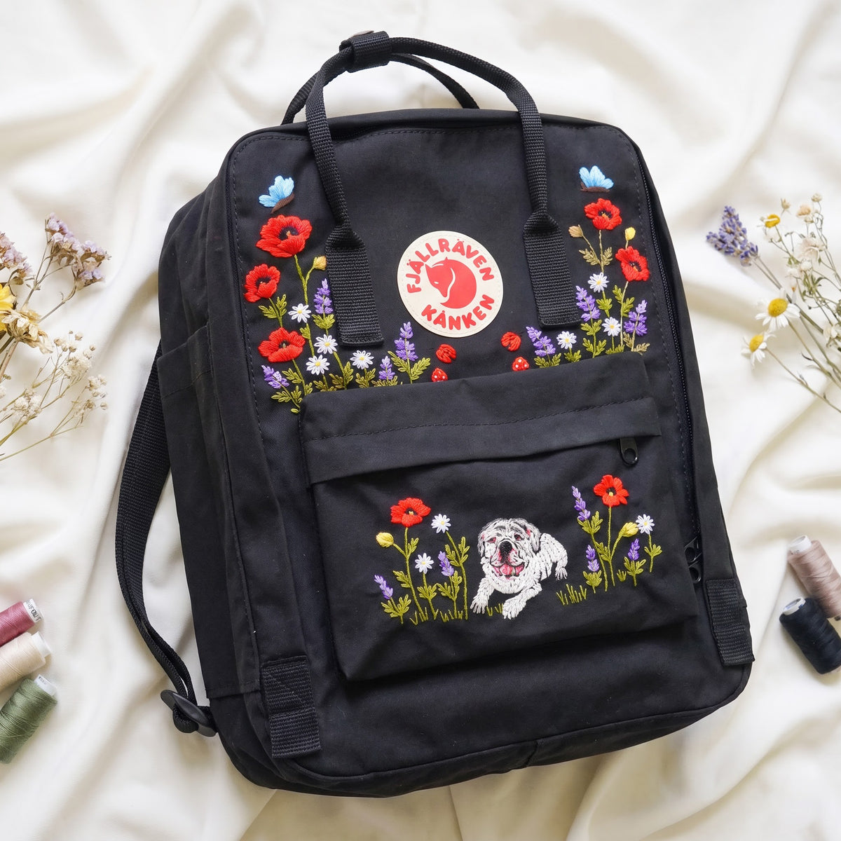 Fjällräven Kanken Regenbogen Bunter Gänseblümchen Bestickter Rucksack