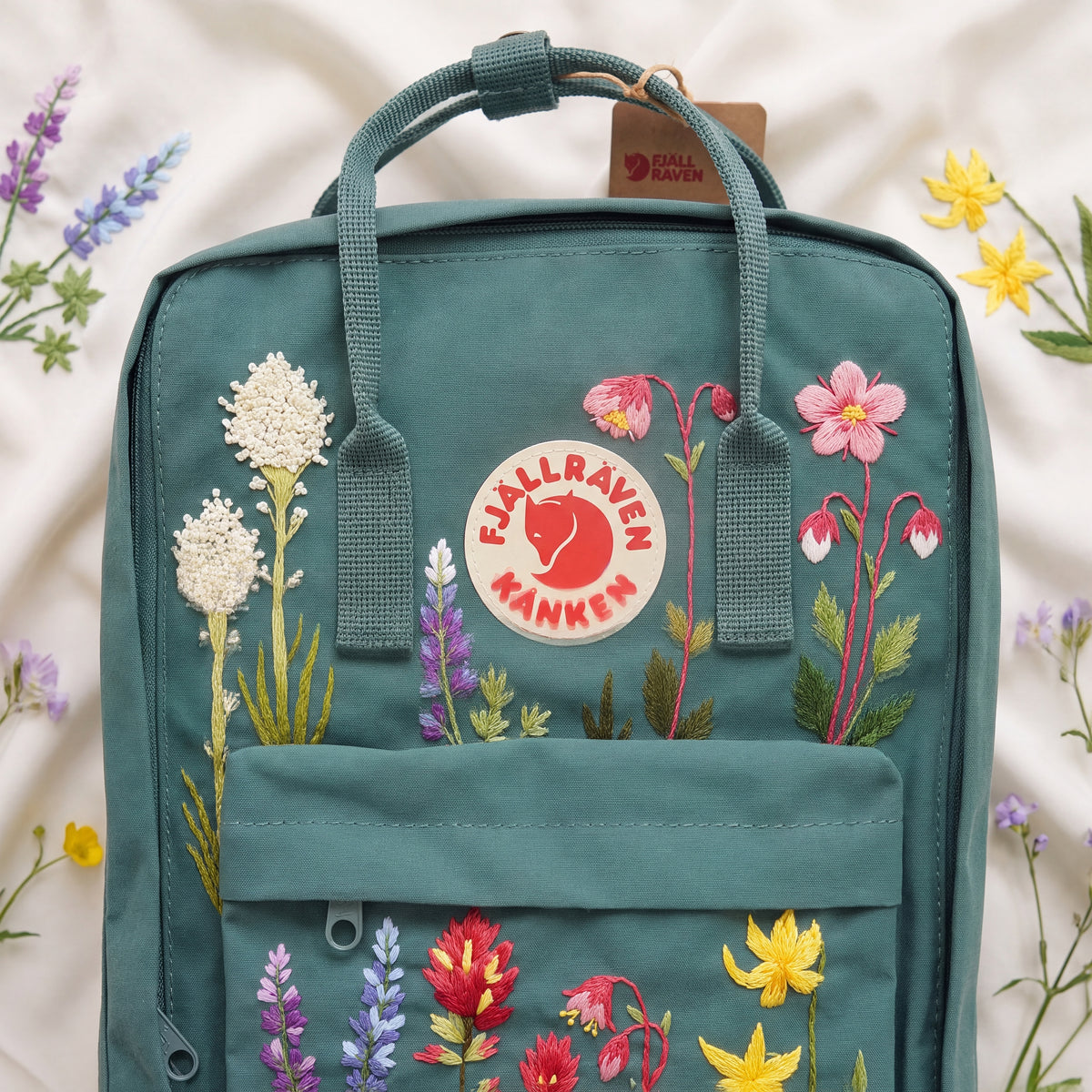 Fjällräven Kanken Regenbogen Bunter Gänseblümchen Bestickter Rucksack
