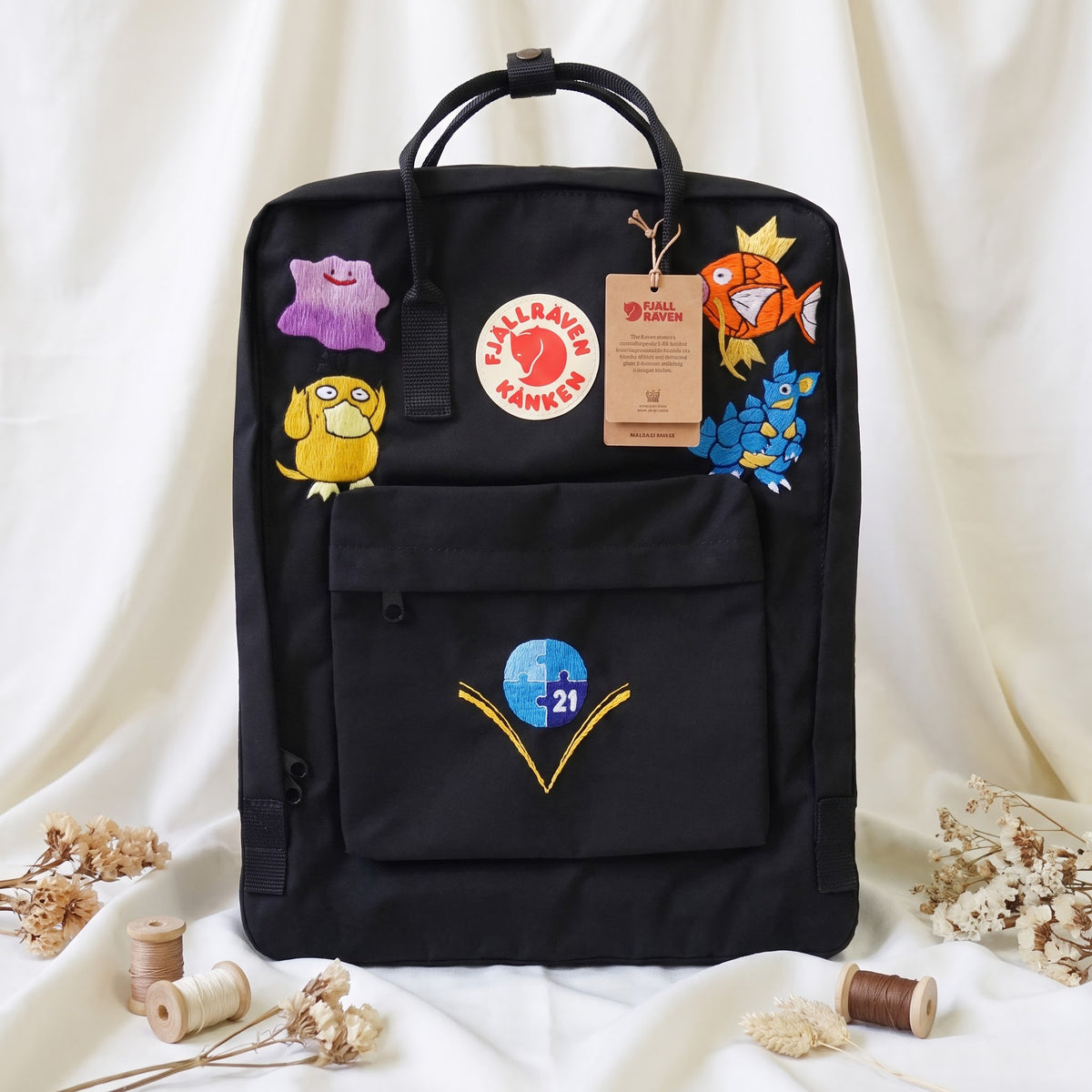 Fjällräven Kanken Regenbogen Bunter Gänseblümchen Bestickter Rucksack