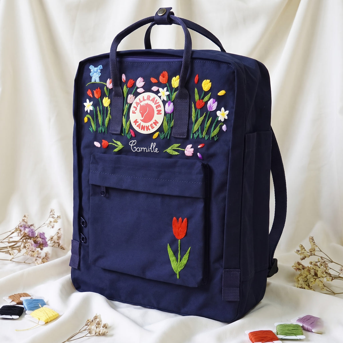 Fjällräven Kanken Regenbogen Bunter Gänseblümchen Bestickter Rucksack