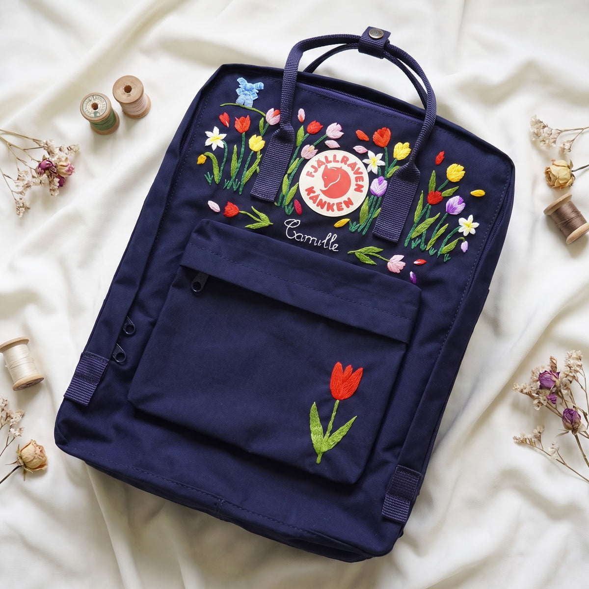 Fjällräven Kanken Regenbogen Bunter Gänseblümchen Bestickter Rucksack