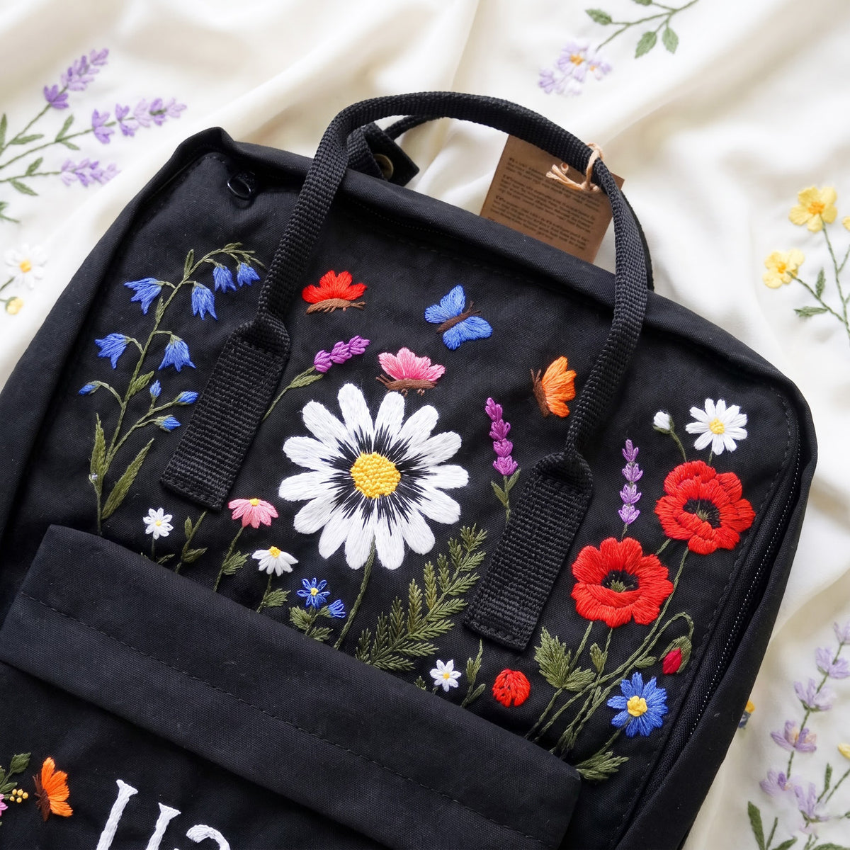Hand Embroidered Fjallraven Kanken Wildflower Garden Backpack with Bees, Butterflies & Ladybugs | Colorful Flower Garden Kanken Backpack (Copy)