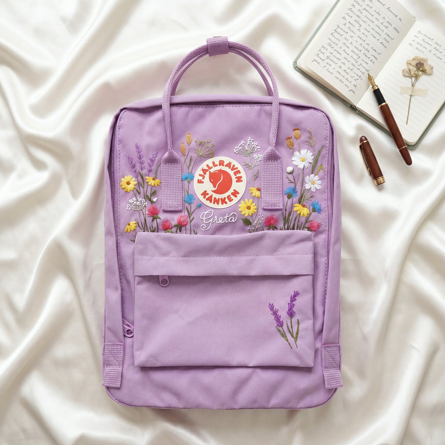 Custom Embroidered Fjallraven Kanken Backpack Wildflower | Fjallraven Kanken Travel Backpack| Back to School Gift |Wildflower Bag