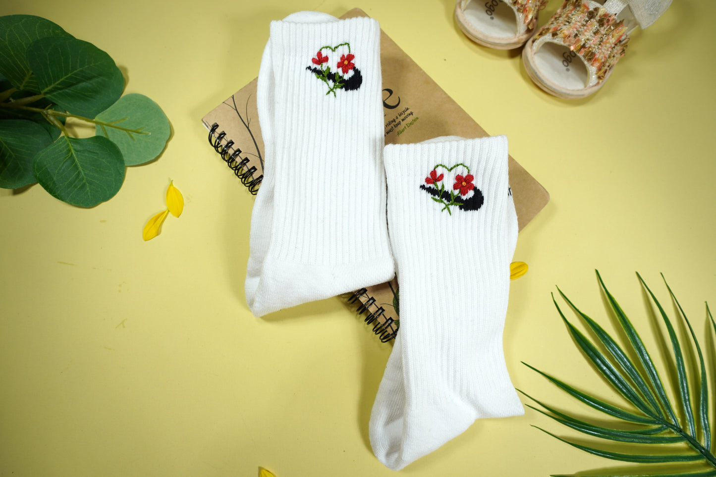 Wildflower embroidered design on socks