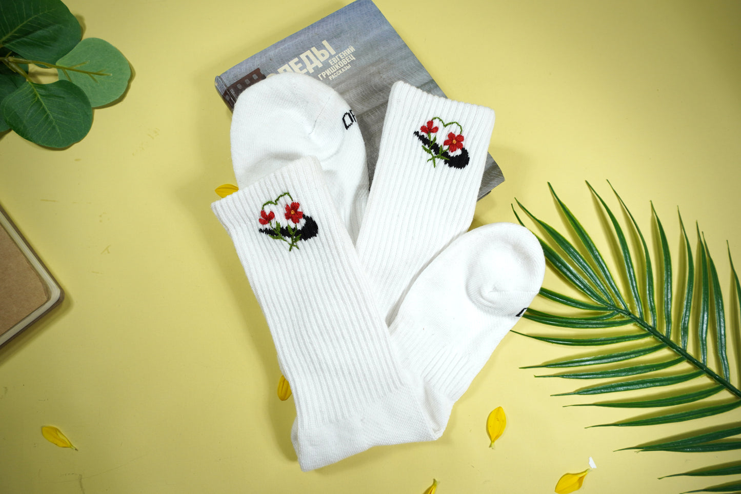 Wildflower embroidered design on socks