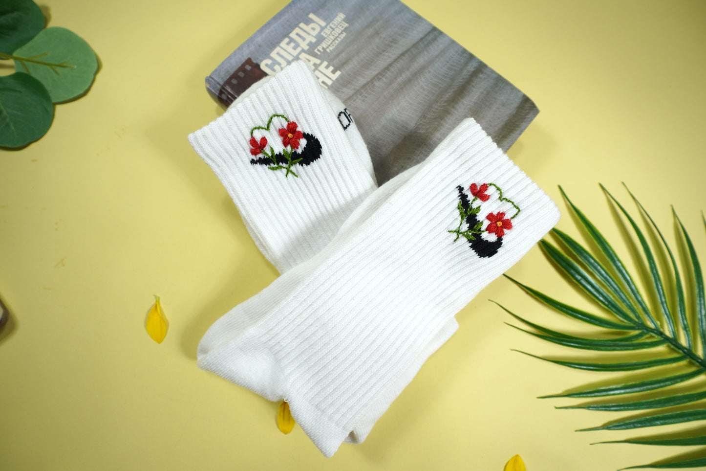 Wildflower embroidered design on socks