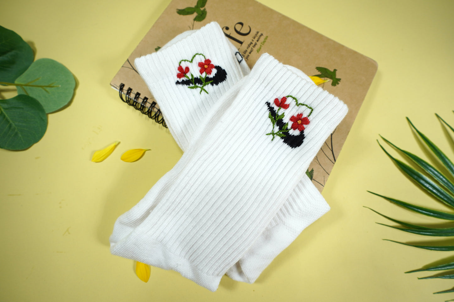 Wildflower embroidered design on socks