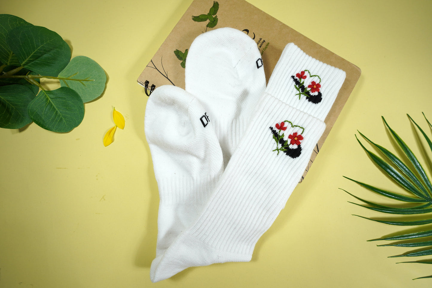 Wildflower embroidered design on socks