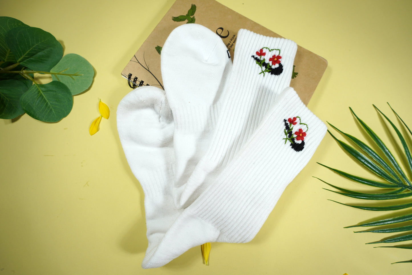 Wildflower embroidered design on socks