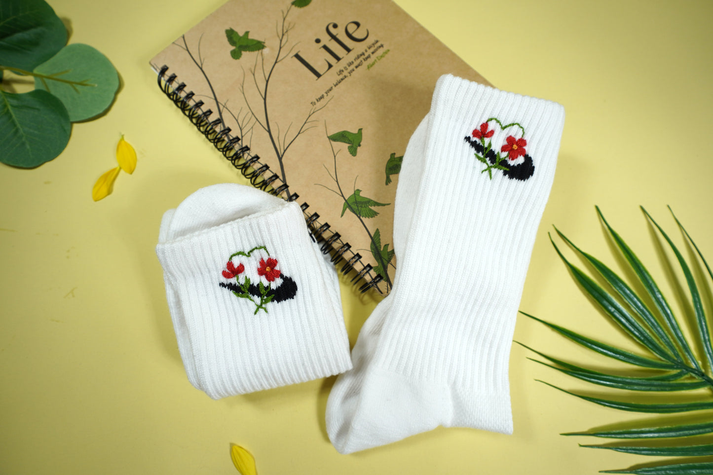 Wildflower embroidered design on socks