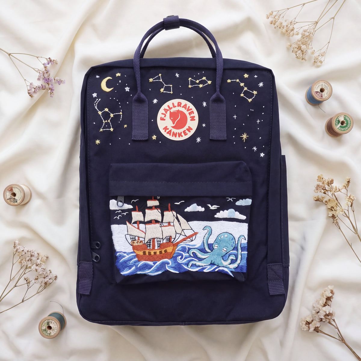 Fjällräven Kanken Regenbogen Bunter Gänseblümchen Bestickter Rucksack