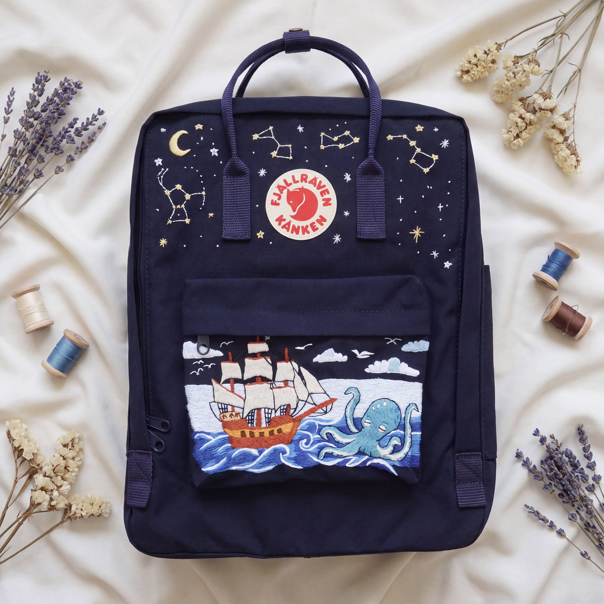 Fjällräven Kanken Regenbogen Bunter Gänseblümchen Bestickter Rucksack