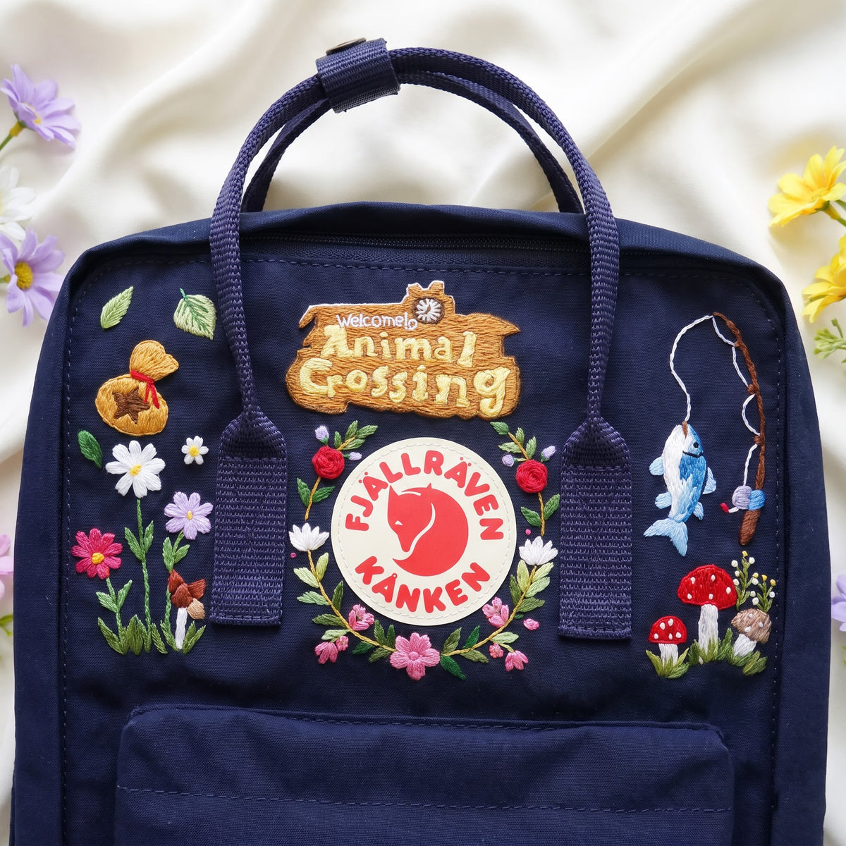 Custom Hand Embroidered Kanken Backpack Made to Order | Hand Embroidered Fjallraven Kanken Game Character Backpack | Cute Game Character Bag