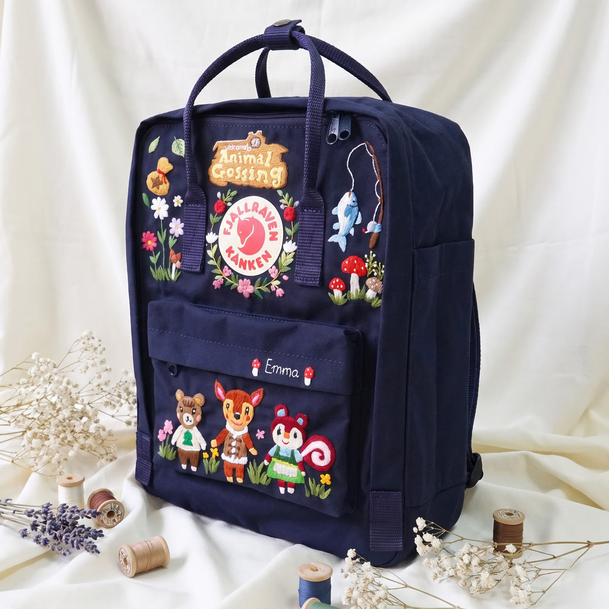 Custom Hand Embroidered Kanken Backpack Made to Order | Hand Embroidered Fjallraven Kanken Game Character Backpack | Cute Game Character Bag