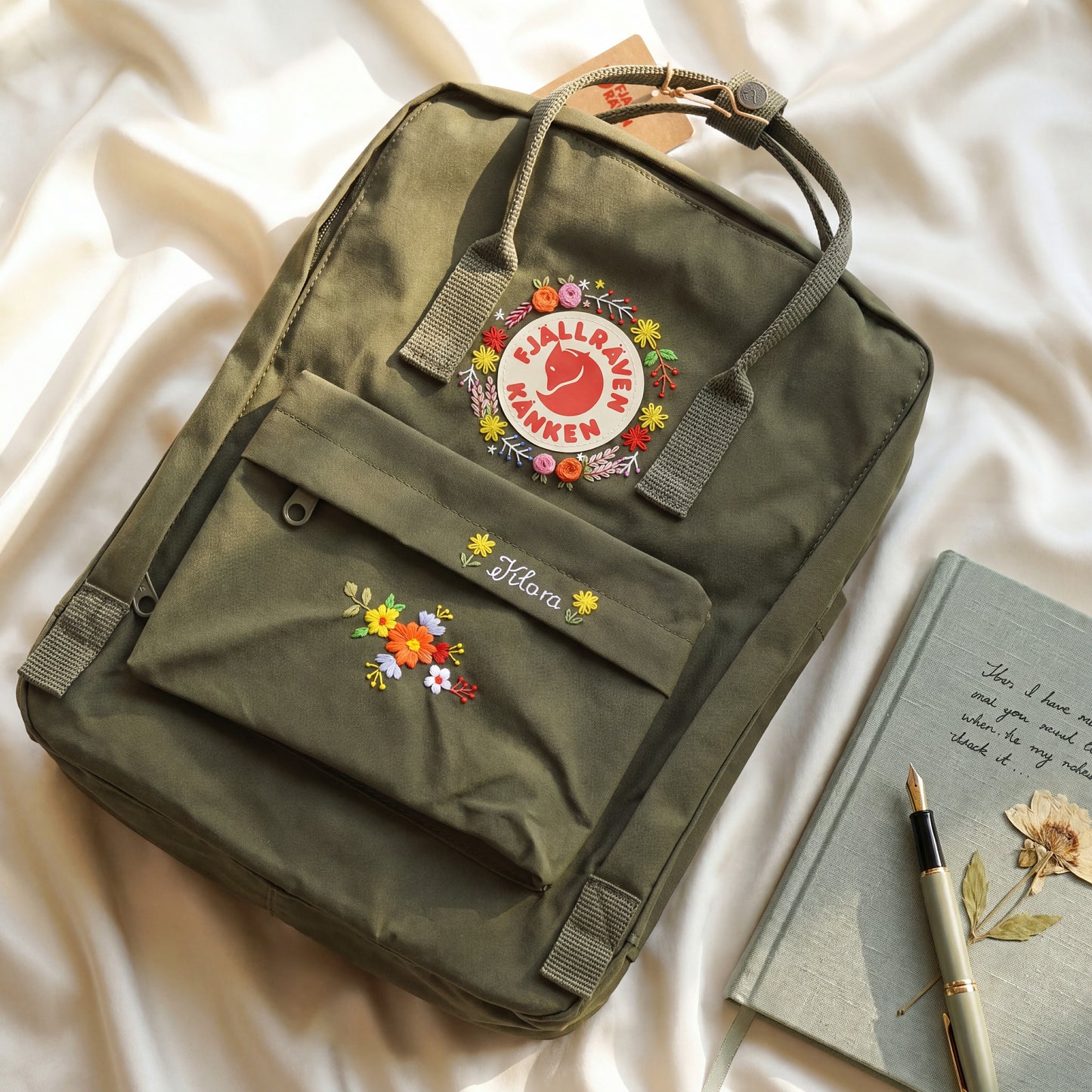 Minimalist Floral Fjallraven Kanken Backpack | Personalized Embroidered Wildflower Kanken Bag | Cute  Back to School Gift