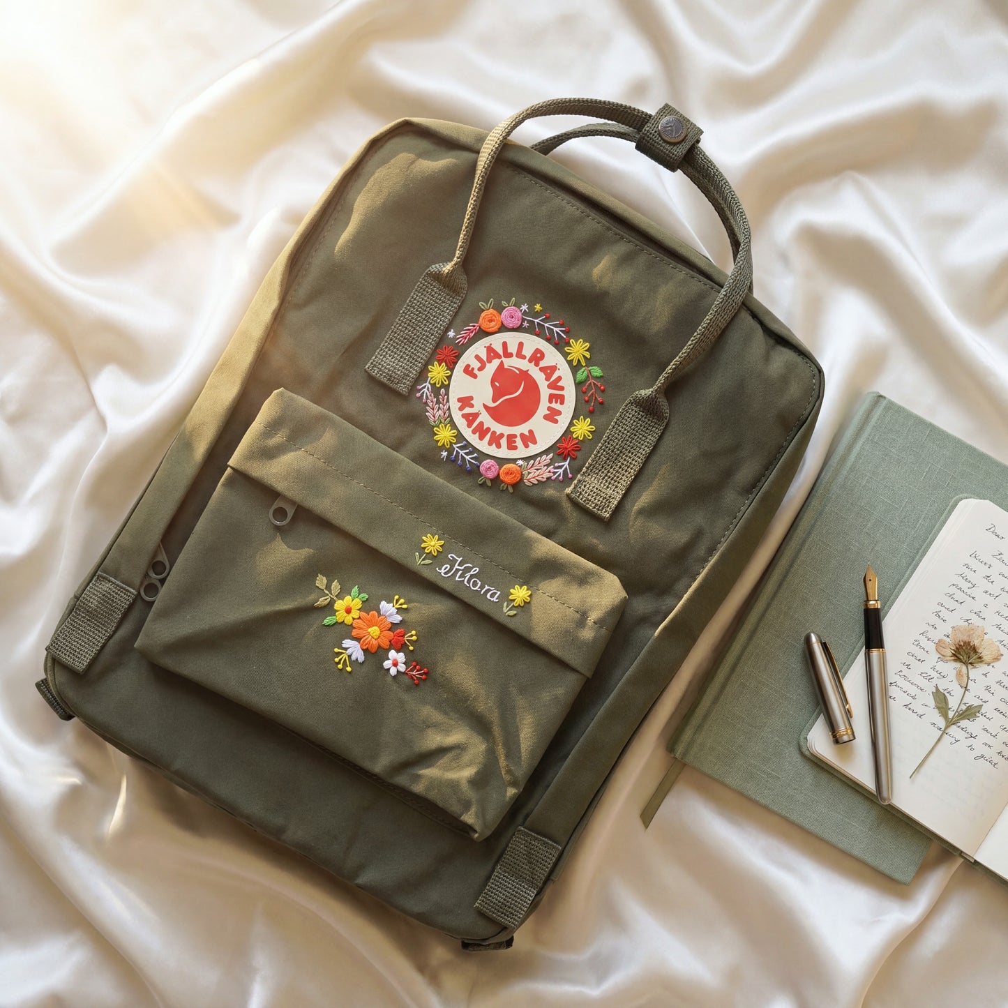 Minimalist Floral Fjallraven Kanken Backpack | Personalized Embroidered Wildflower Kanken Bag | Cute  Back to School Gift