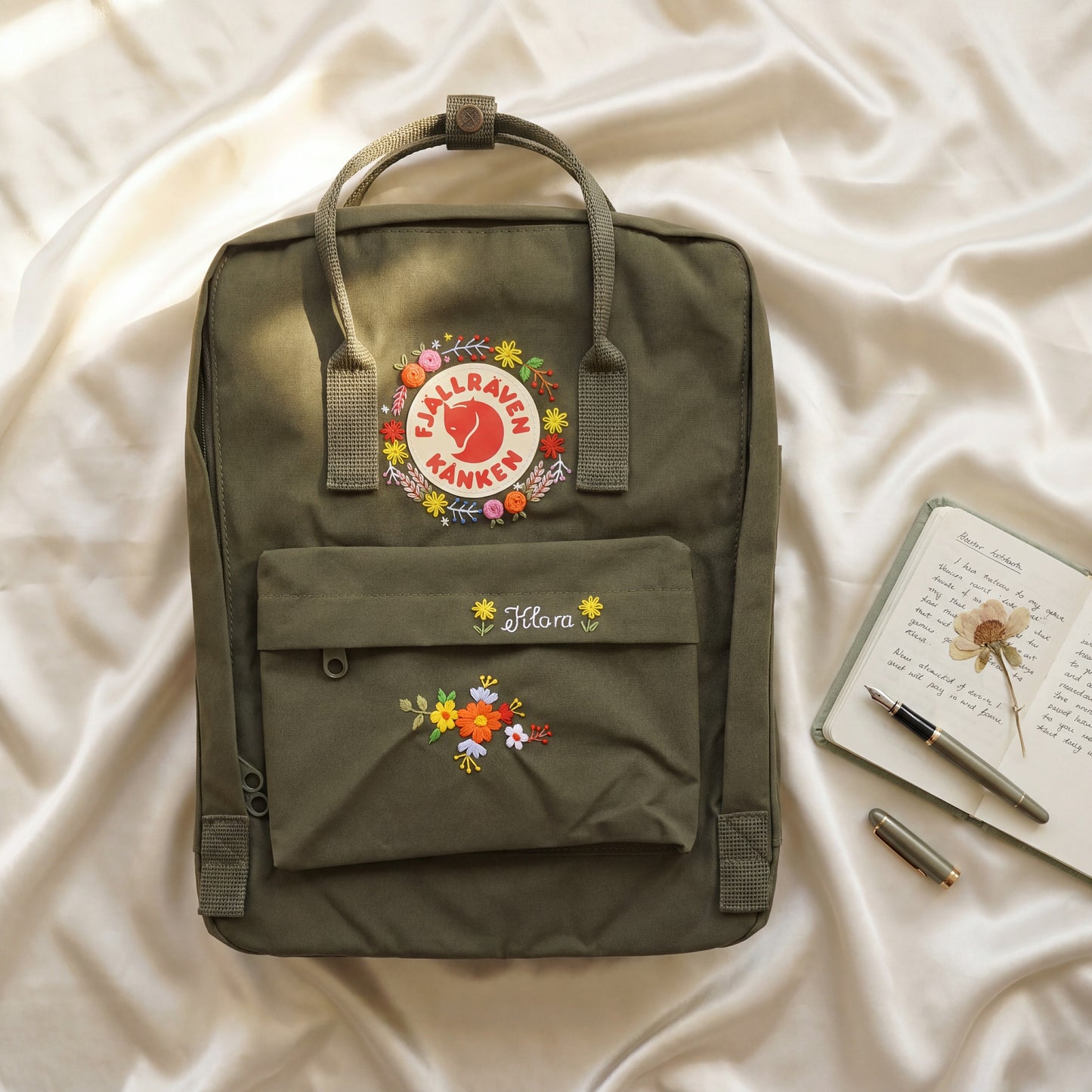 Minimalist Floral Fjallraven Kanken Backpack | Personalized Embroidered Wildflower Kanken Bag | Cute  Back to School Gift