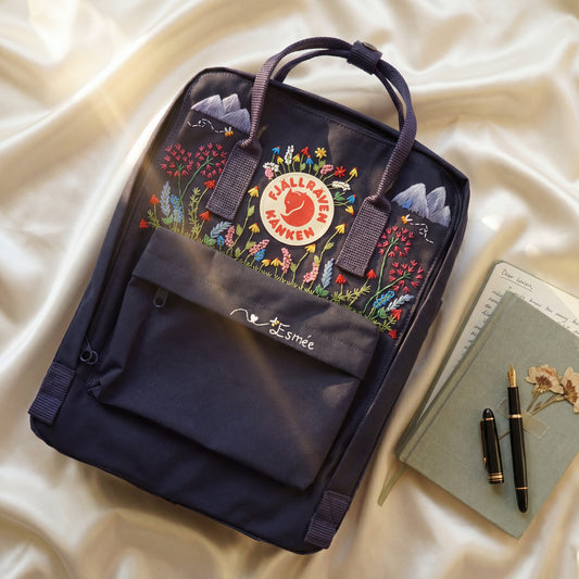 Fjallraven Kanken Embroidered Wildflower Backpack | Custom Name Kanken Bag | Floral Backpack | Personalized School Bag | Mountain Meadow Bag