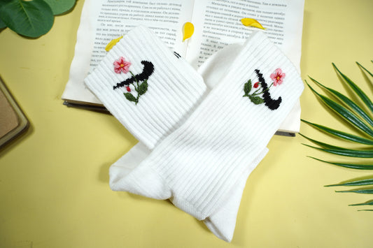 Wildflower embroidered design on socks