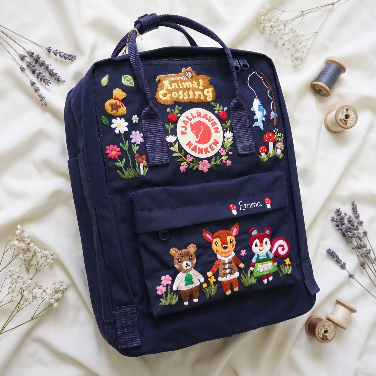 Custom Hand Embroidered Kanken Backpack Made to Order | Hand Embroidered Fjallraven Kanken Game Character Backpack | Cute Game Character Bag