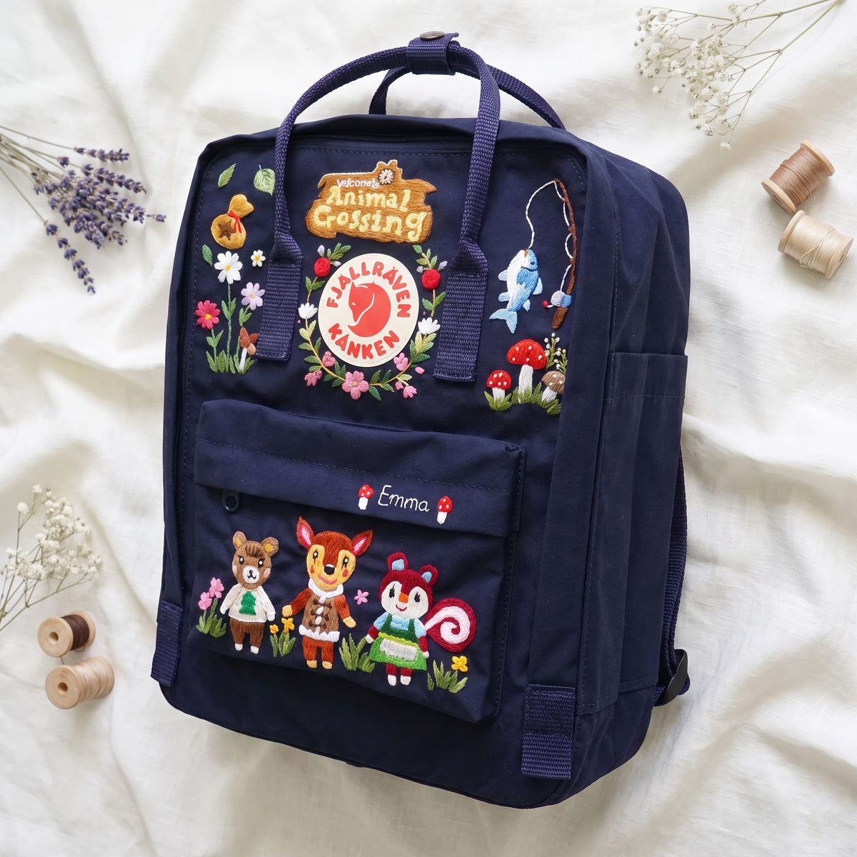 Custom Hand Embroidered Kanken Backpack Made to Order | Hand Embroidered Fjallraven Kanken Game Character Backpack | Cute Game Character Bag