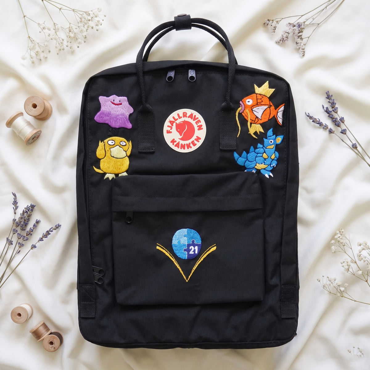 Fjällräven Kanken Regenbogen Bunter Gänseblümchen Bestickter Rucksack