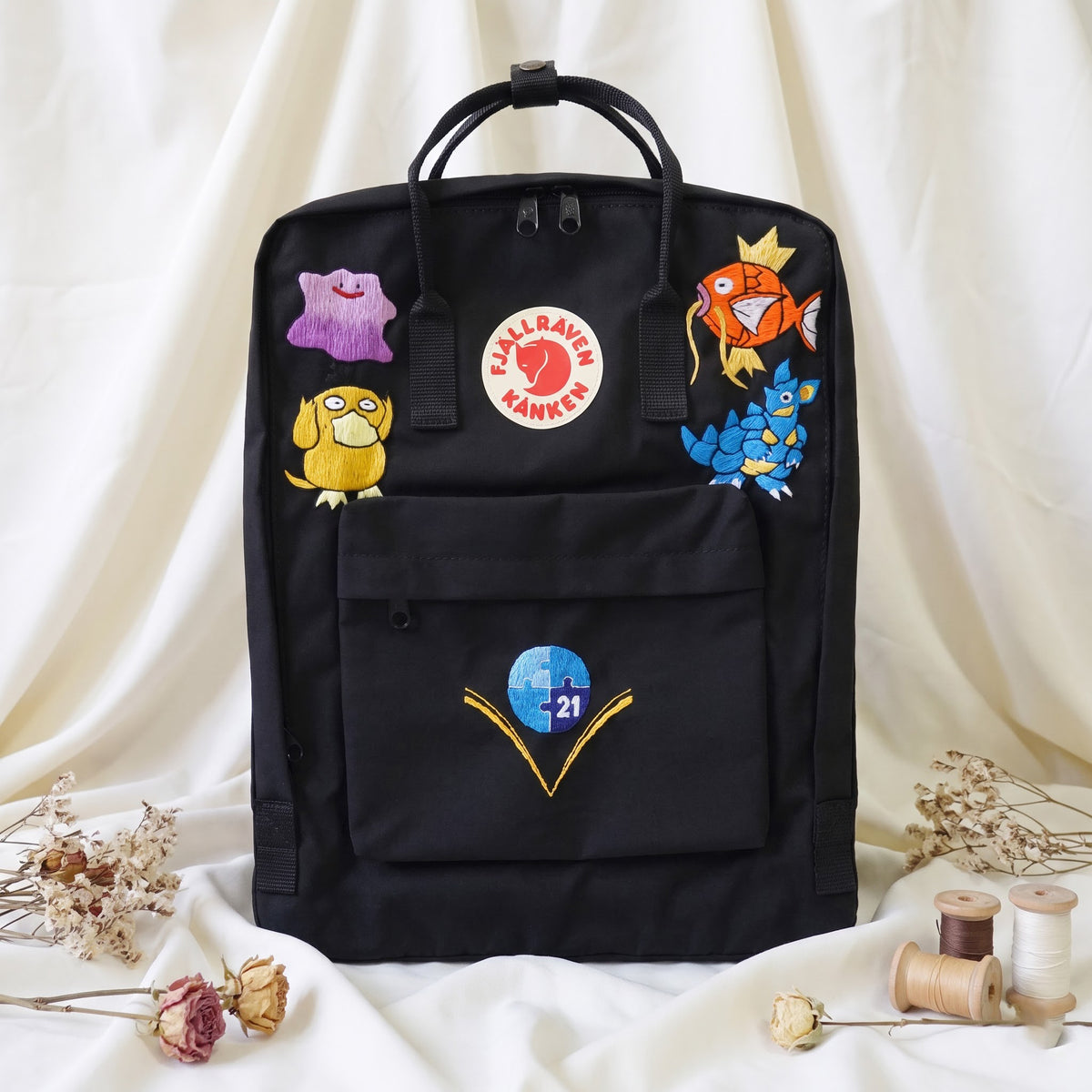 Fjällräven Kanken Regenbogen Bunter Gänseblümchen Bestickter Rucksack