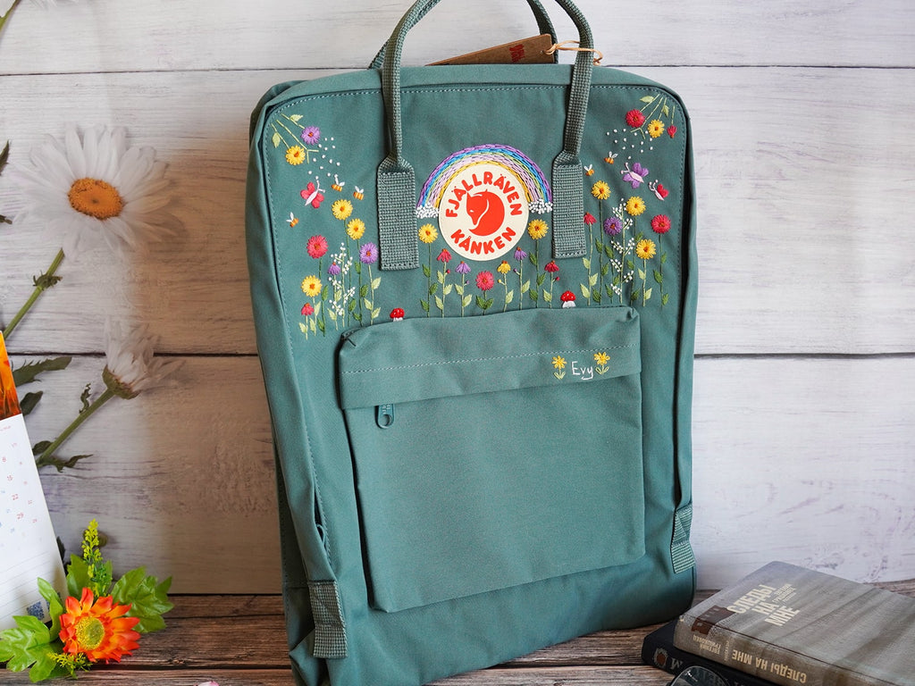  Fjallraven kanken embroidered flowers, Customized Embroidered Name Backpack, Custom Made Bag 