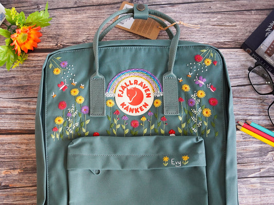 Fjallraven kanken embroidered flowers, Customized Embroidered Name Backpack, Custom Made Bag