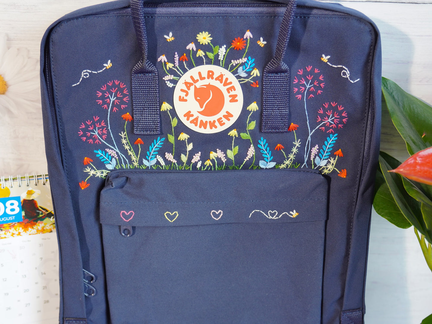 Lavender embroidery design on fjallraven kanken backpack, Lavender embroidery