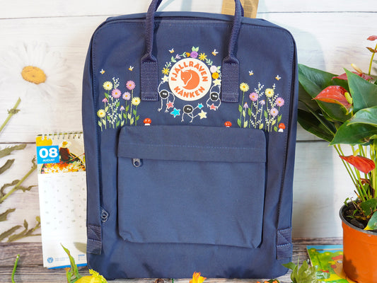 Fjallraven Kanken backpack with colorful floral embroidery