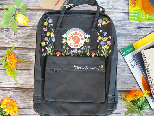 Kanken Backpack Embroidered with Flower and rainbow