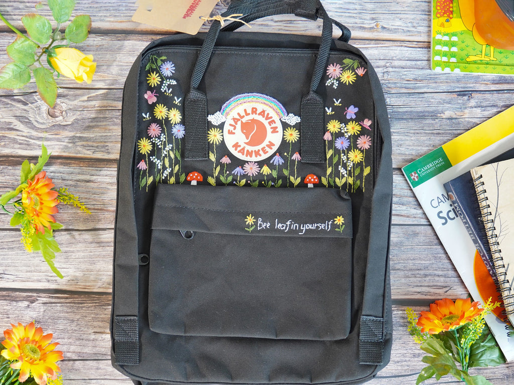  Kanken Backpack Embroidered with Flower and rainbow 