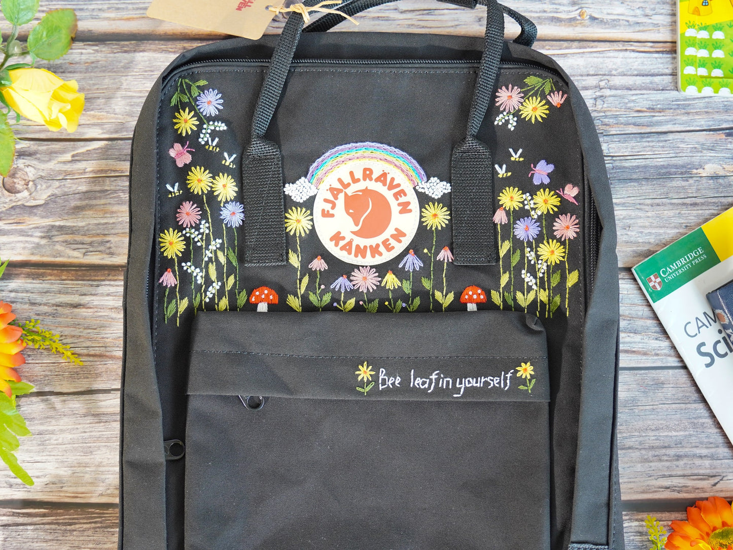 Kanken Backpack Embroidered with Flower and rainbow