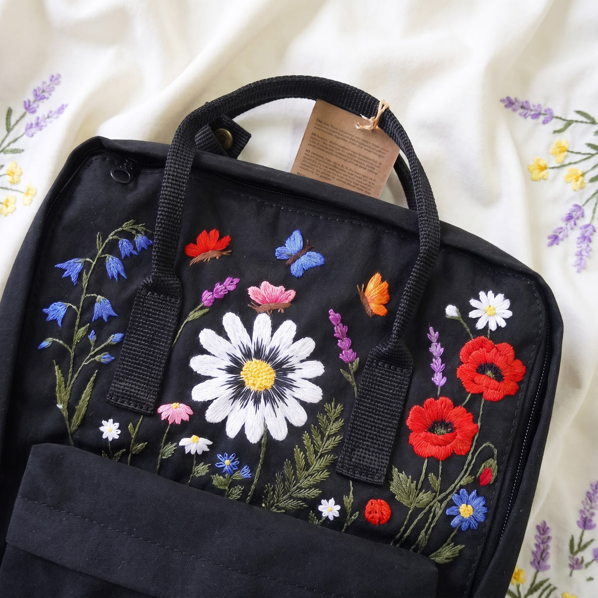 Hand Embroidered Fjallraven Kanken Wildflower Garden Backpack with Bees, Butterflies & Ladybugs | Colorful Flower Garden Kanken Backpack (Copy)