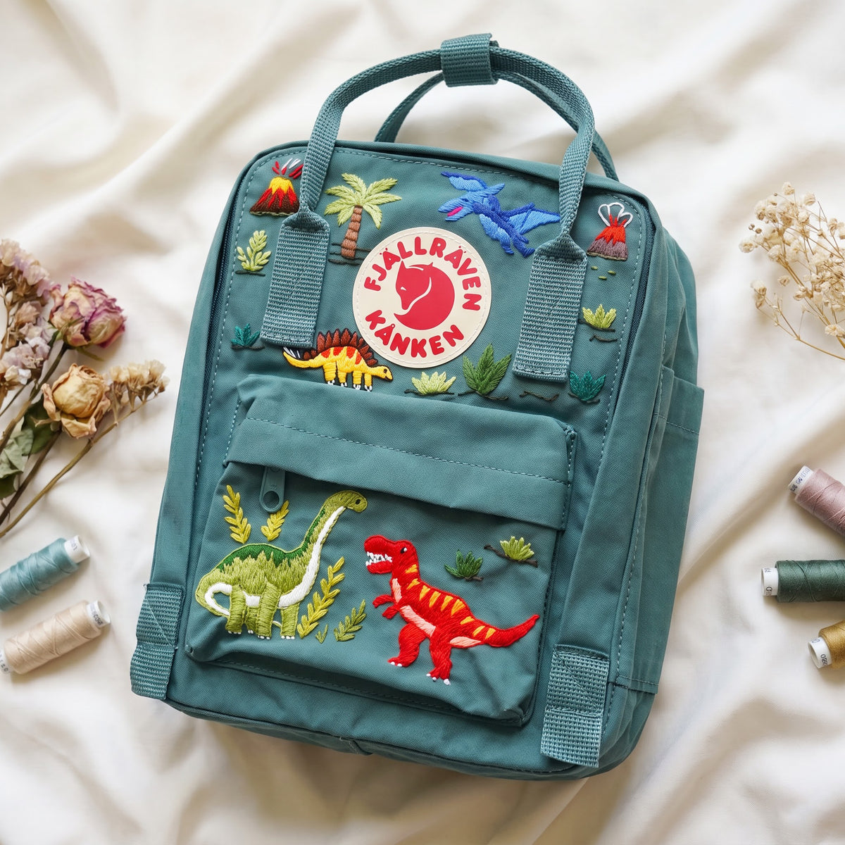 Fjällräven Kanken Regenbogen Bunter Gänseblümchen Bestickter Rucksack