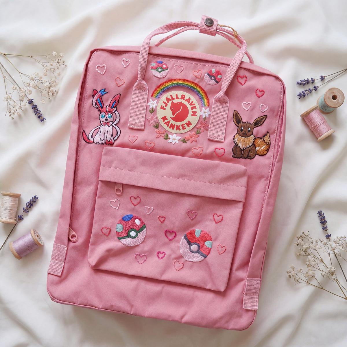Fjällräven Kanken Regenbogen Bunter Gänseblümchen Bestickter Rucksack