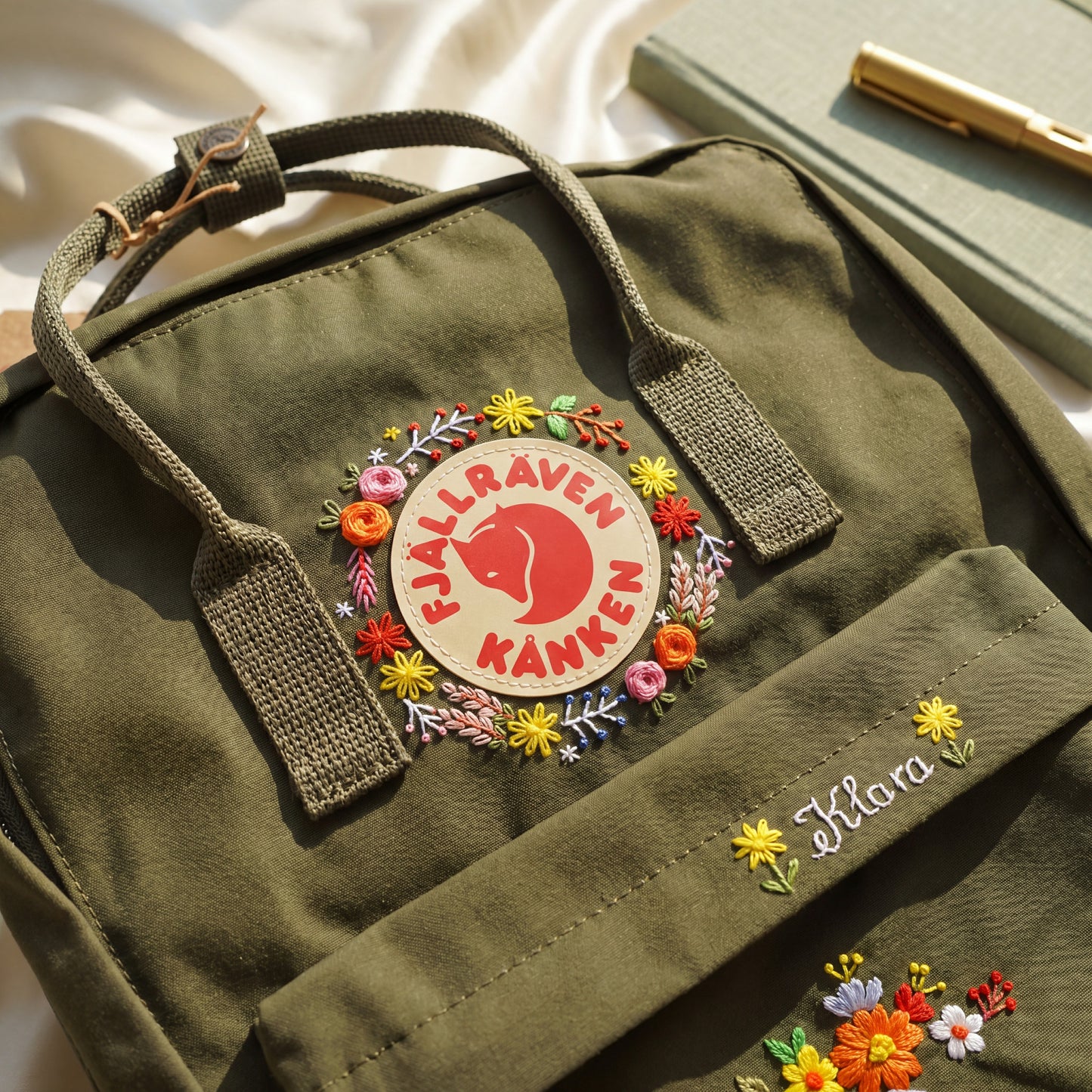 Minimalist Floral Fjallraven Kanken Backpack | Personalized Embroidered Wildflower Kanken Bag | Cute  Back to School Gift