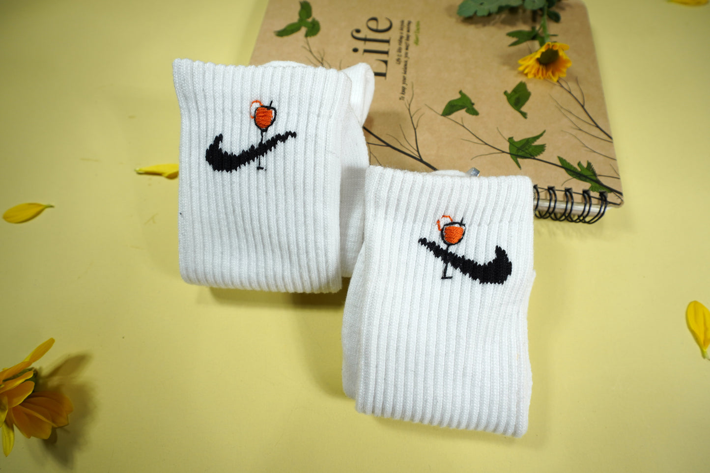 socks embroidered with wine glasses /Custom Socks/Custom Colorful Flowers Socks