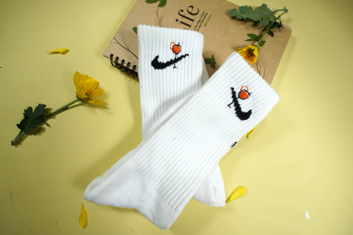 socks embroidered with wine glasses /Custom Socks/Custom Colorful Flowers Socks