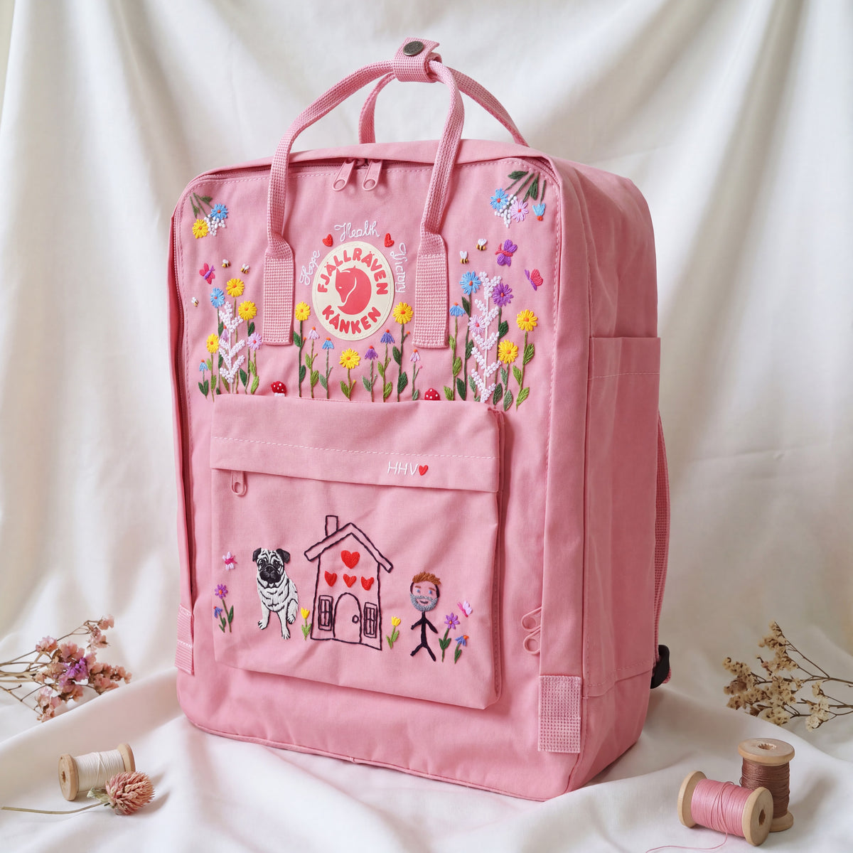 Fjällräven Kanken Regenbogen Bunter Gänseblümchen Bestickter Rucksack