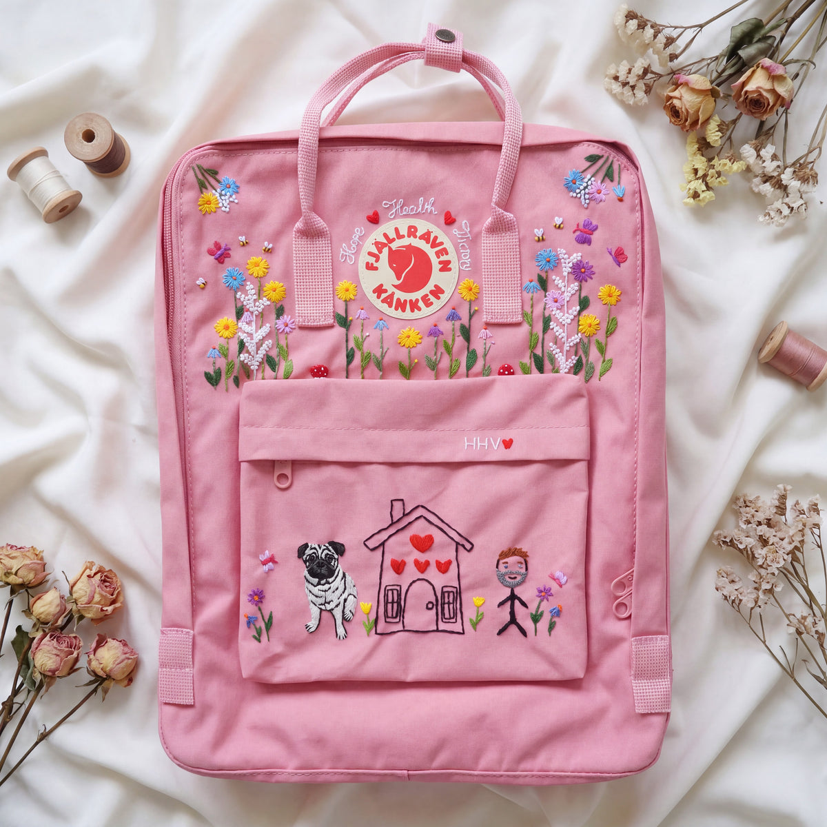 Fjällräven Kanken Regenbogen Bunter Gänseblümchen Bestickter Rucksack