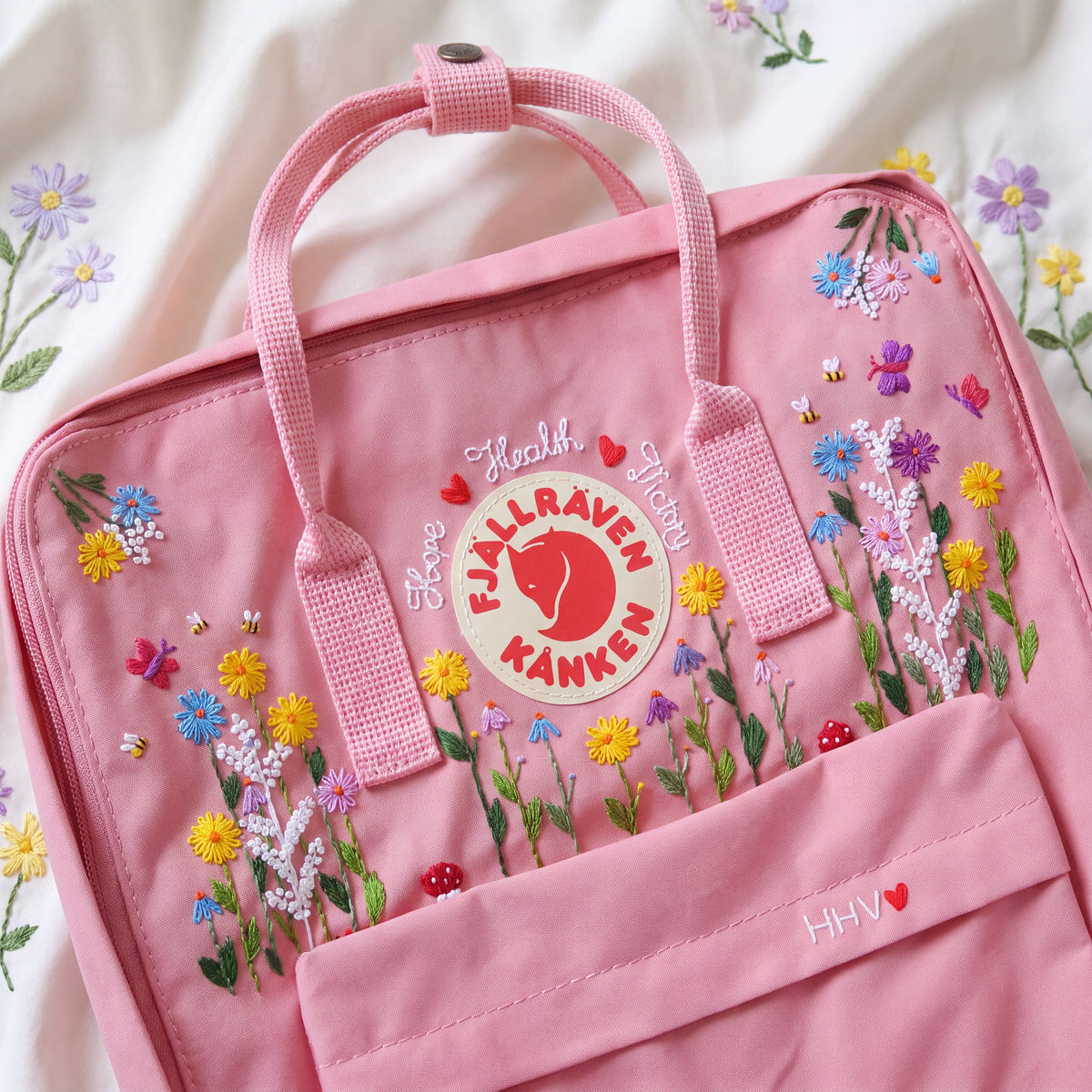 Fjällräven Kanken Regenbogen Bunter Gänseblümchen Bestickter Rucksack