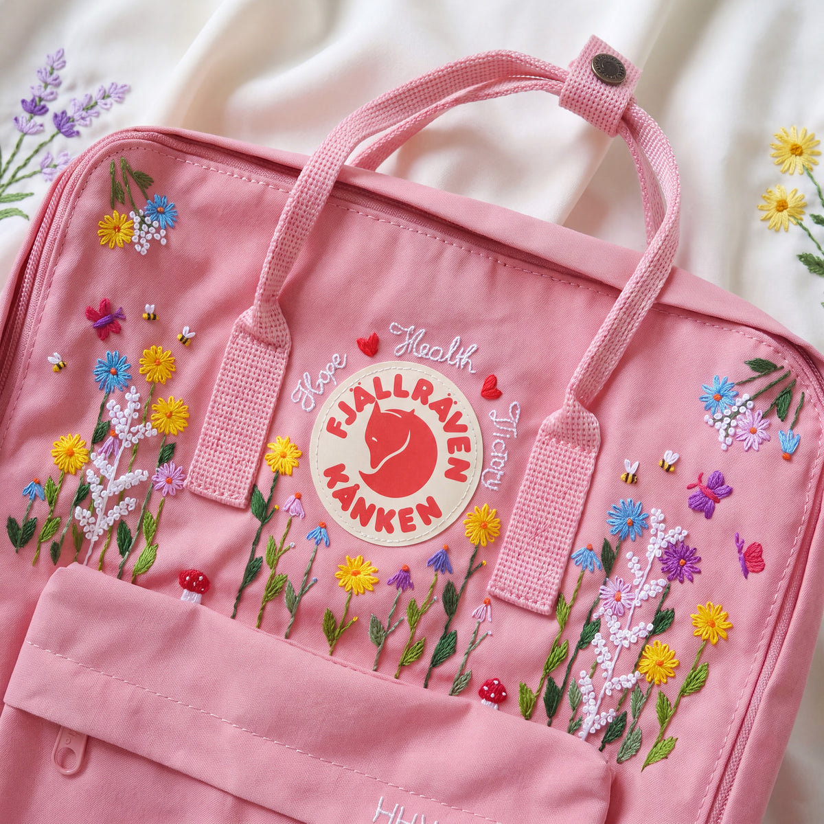 Fjällräven Kanken Regenbogen Bunter Gänseblümchen Bestickter Rucksack