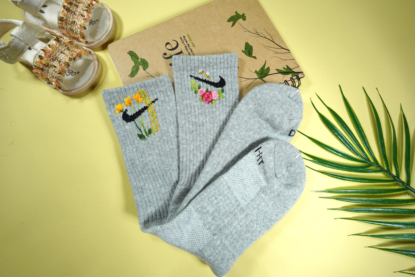 Handmade flower embroidery socks